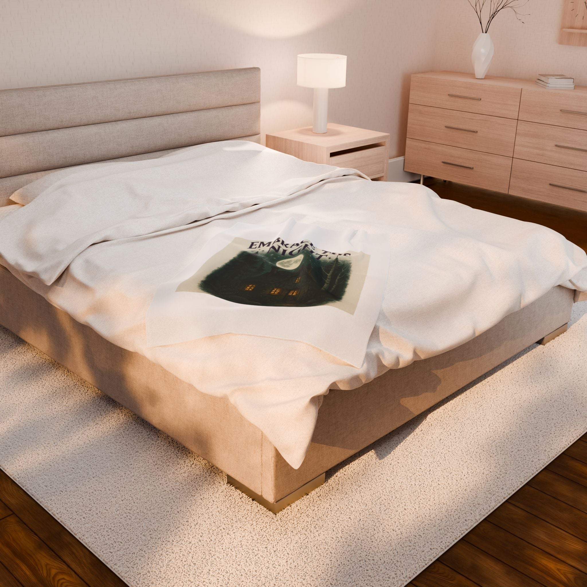 Embrace the Night Velveteen Plush Blanket — Cozy Moonlit Cabin Throw