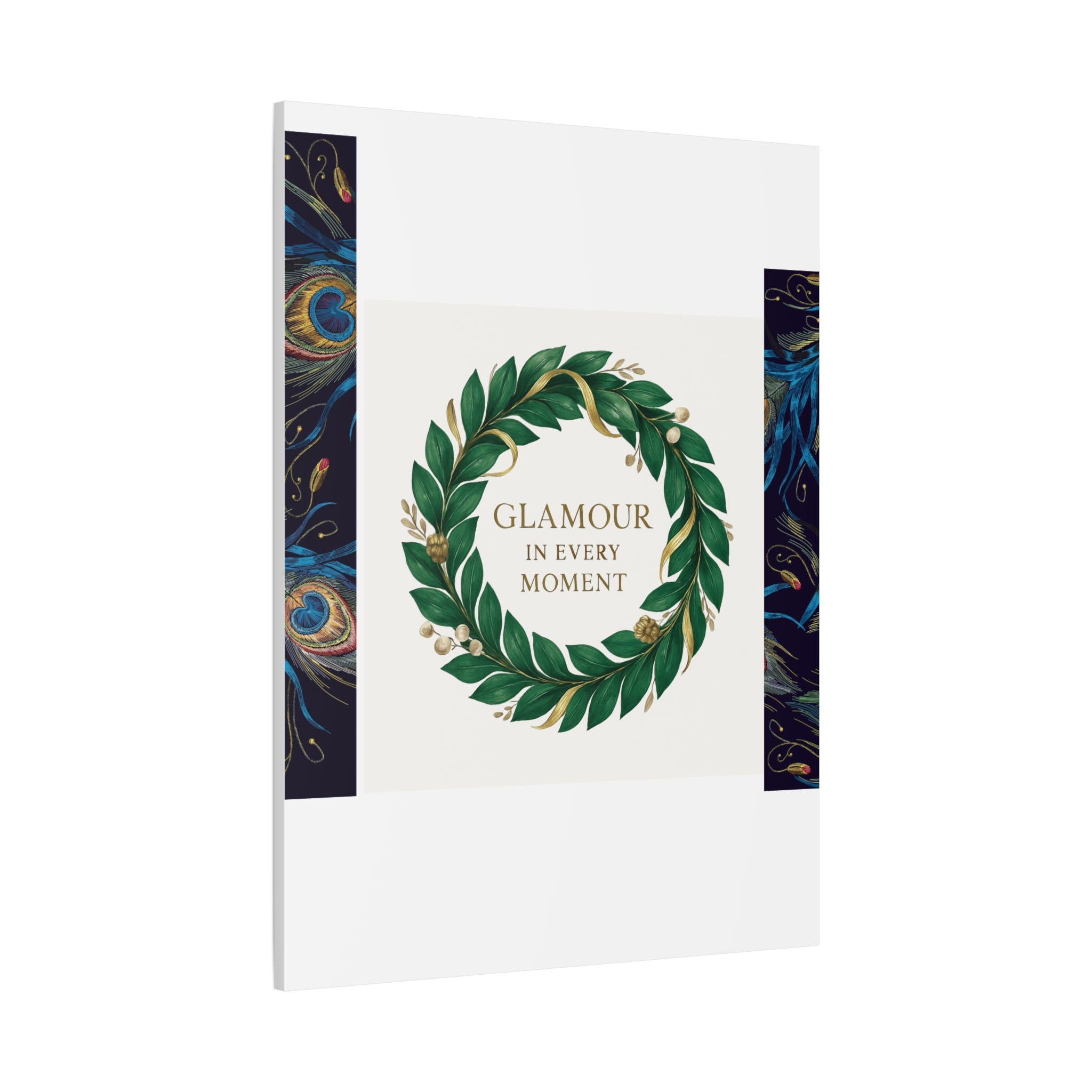 Canvas Wall Art - 'Glamour in Every Moment' Green Laurel Wreath