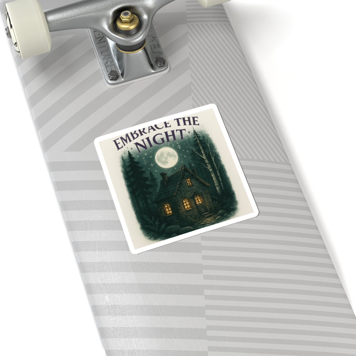 Embrace the Night Sticker — Moonlit Cabin Kiss-Cut Sticker