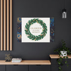 Canvas Wall Art - 'Glamour in Every Moment' Green Laurel Wreath