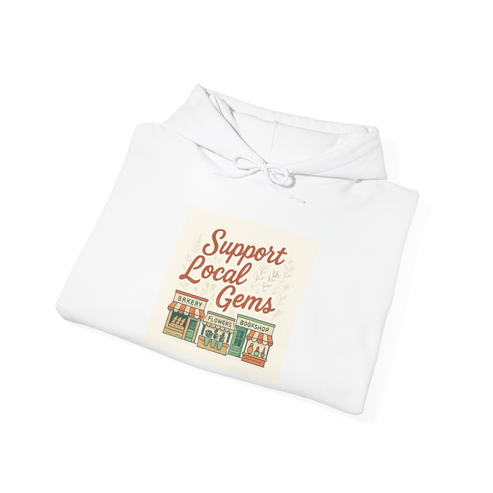 Hoodie — "Support Local Gems" Small Business Vintage Shop Graphic