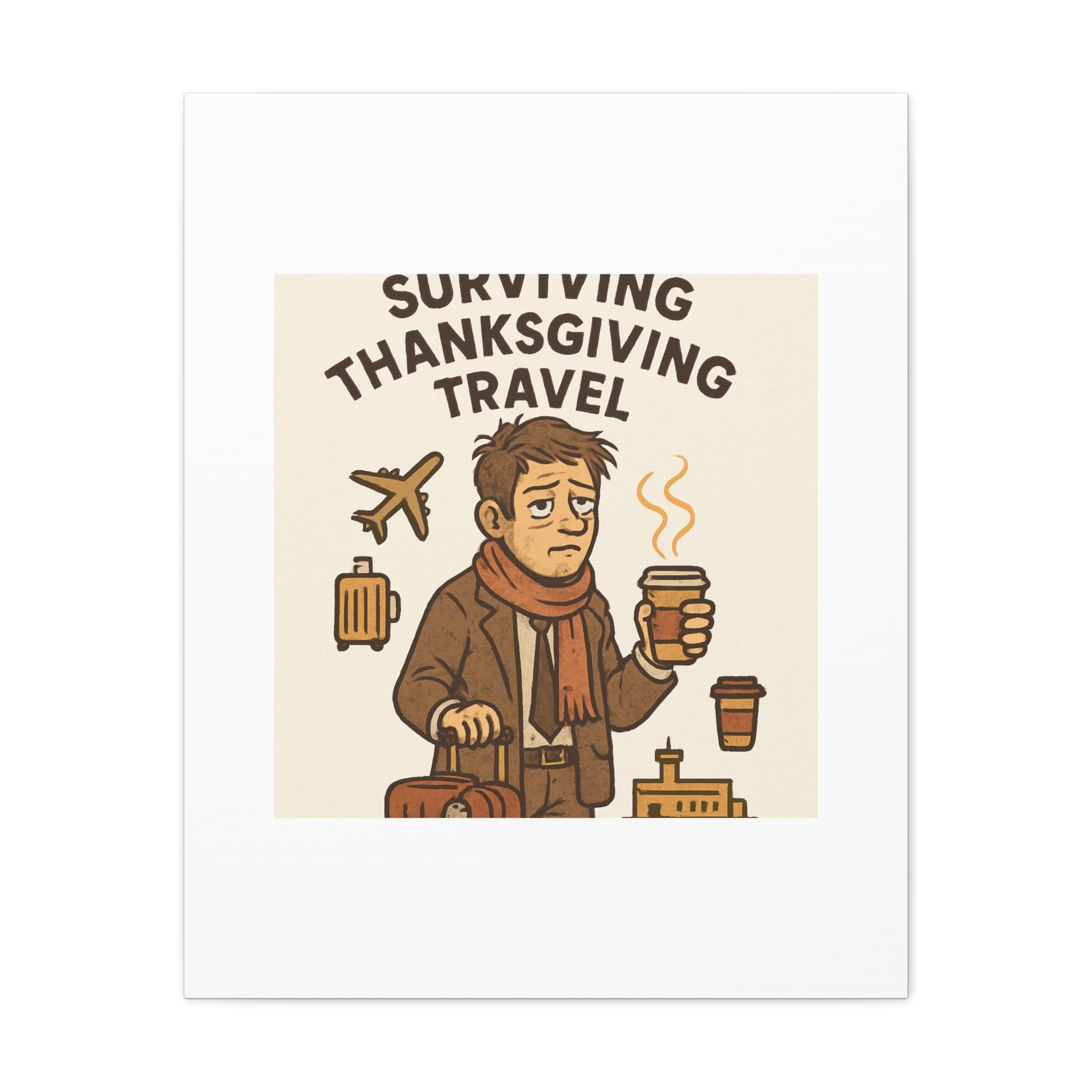 Surviving Thanksgiving Travel Canvas Art — Funny Travel Humor Wall Decor