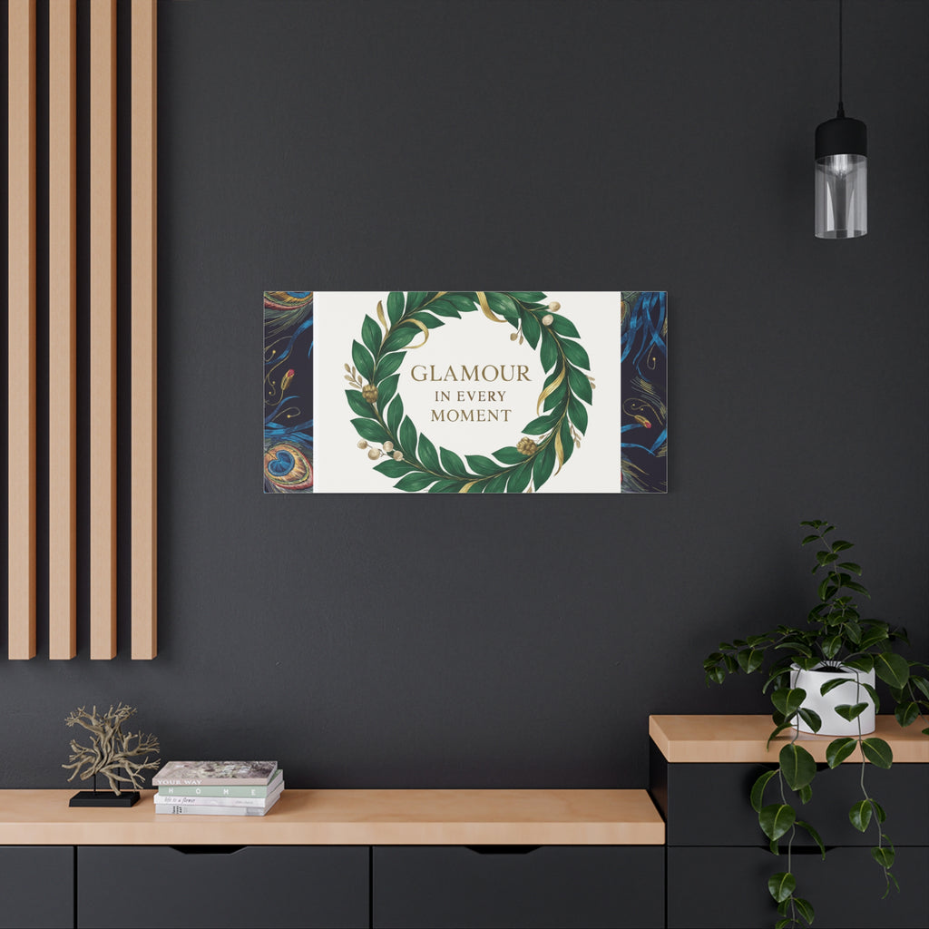 Canvas Wall Art - 'Glamour in Every Moment' Green Laurel Wreath