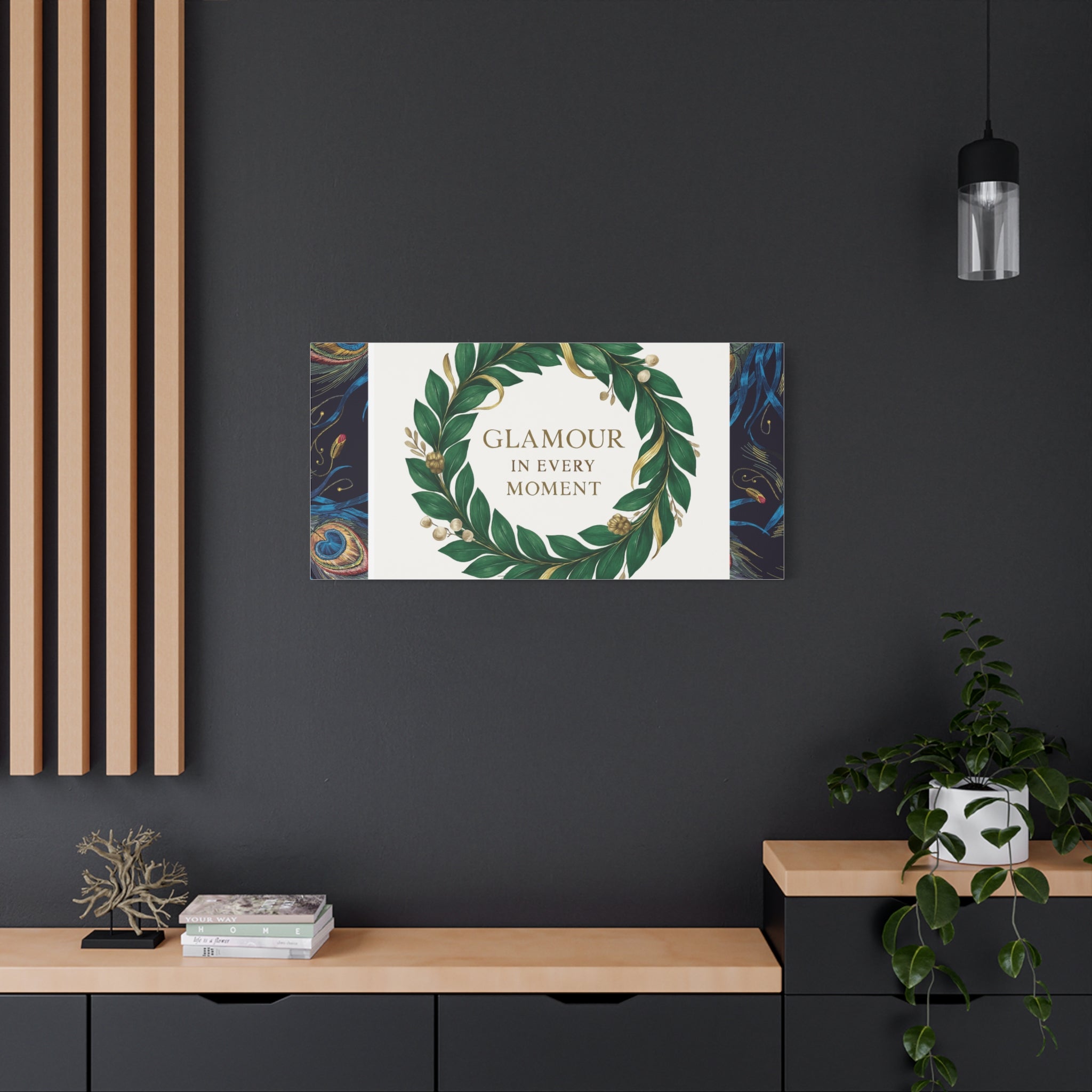 Canvas Wall Art - 'Glamour in Every Moment' Green Laurel Wreath