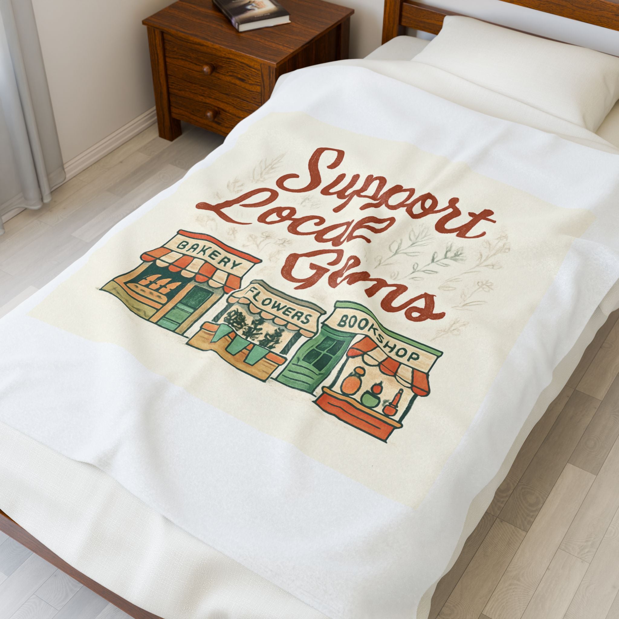 Support Local Gems Velveteen Plush Blanket — Small Business Bakery, Flower & Bookshop Design