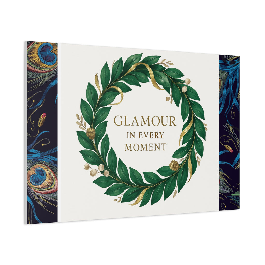 Canvas Wall Art - 'Glamour in Every Moment' Green Laurel Wreath