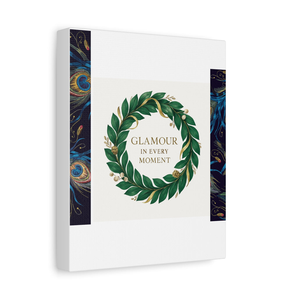 Canvas Wall Art - 'Glamour in Every Moment' Green Laurel Wreath