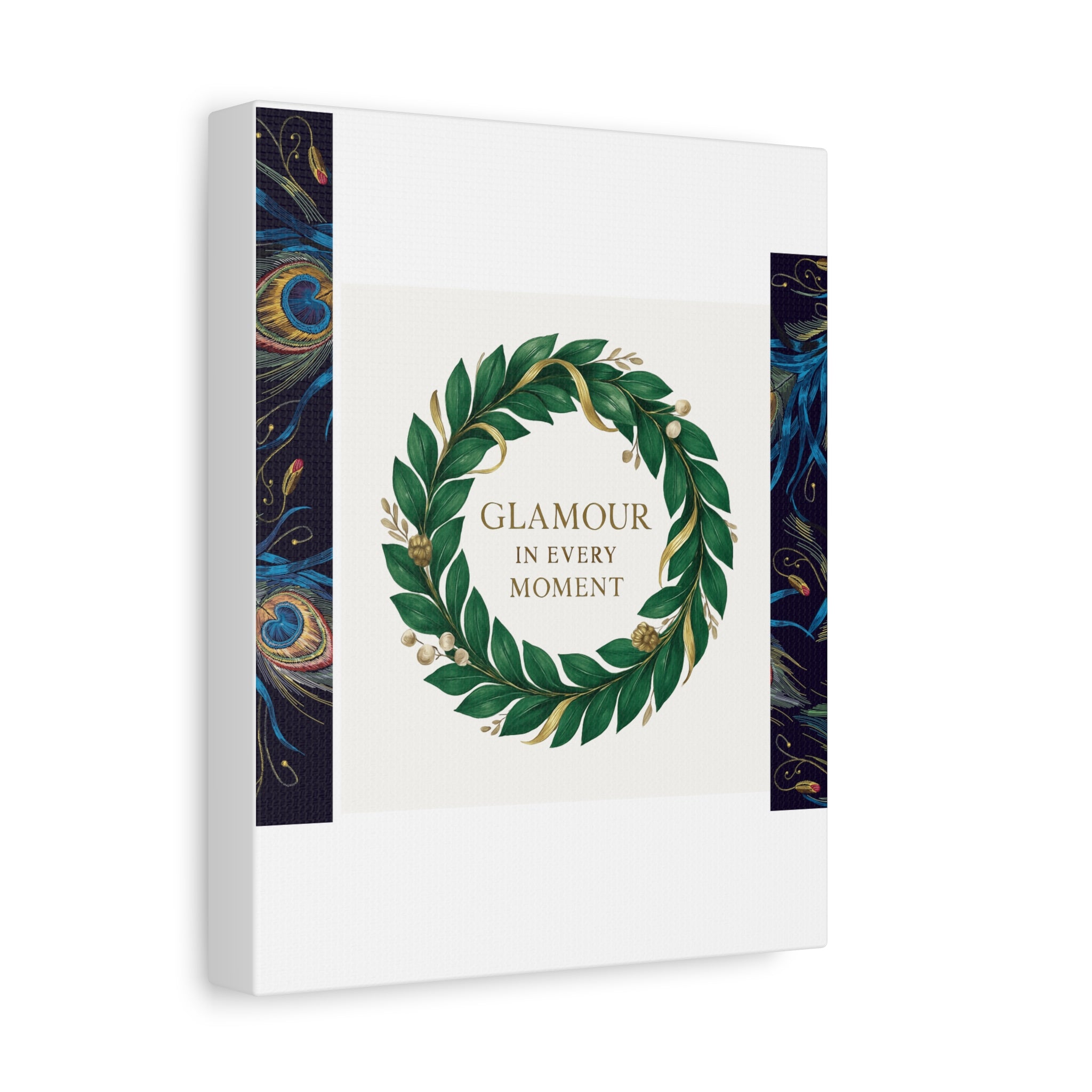 Canvas Wall Art - 'Glamour in Every Moment' Green Laurel Wreath