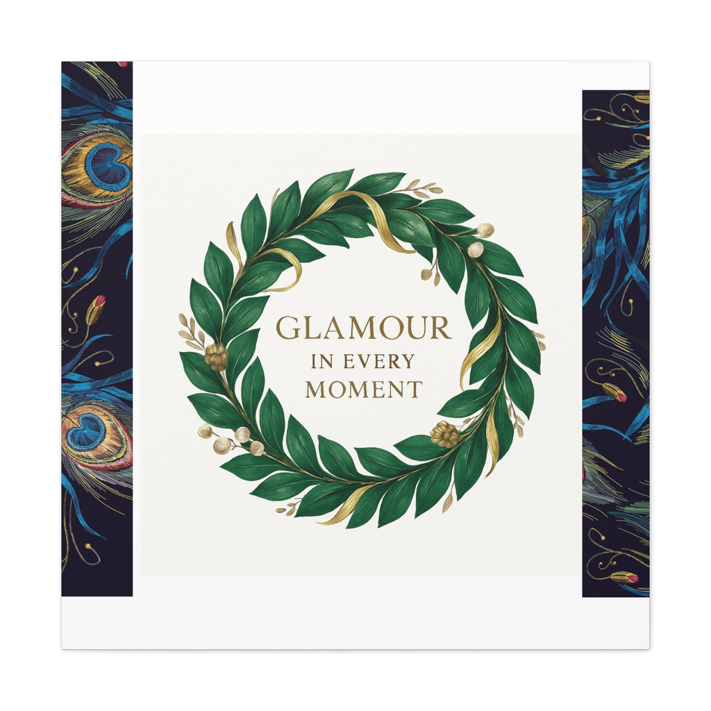 Canvas Wall Art - 'Glamour in Every Moment' Green Laurel Wreath