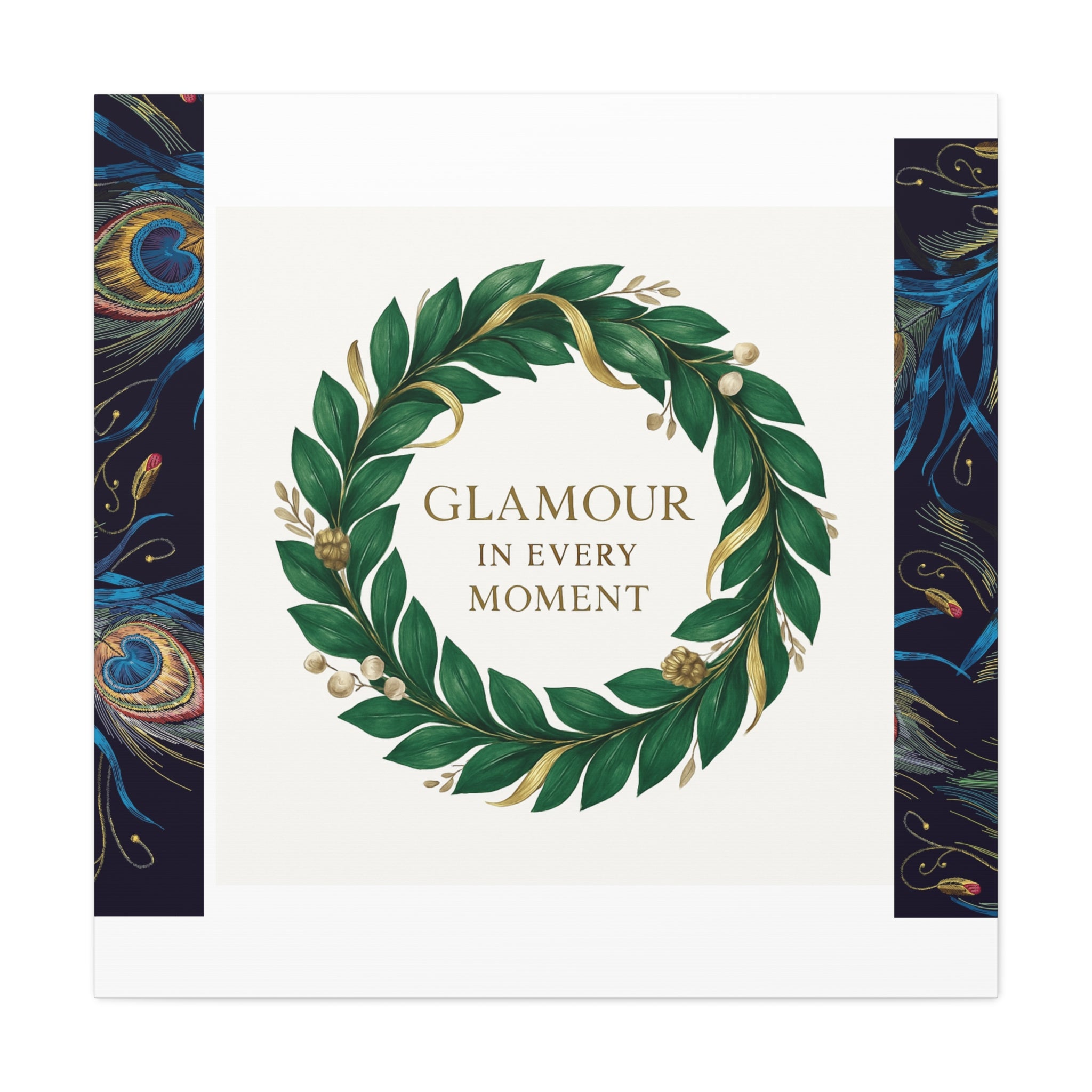 Canvas Wall Art - 'Glamour in Every Moment' Green Laurel Wreath