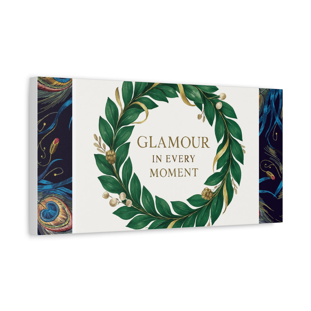 Canvas Wall Art - 'Glamour in Every Moment' Green Laurel Wreath