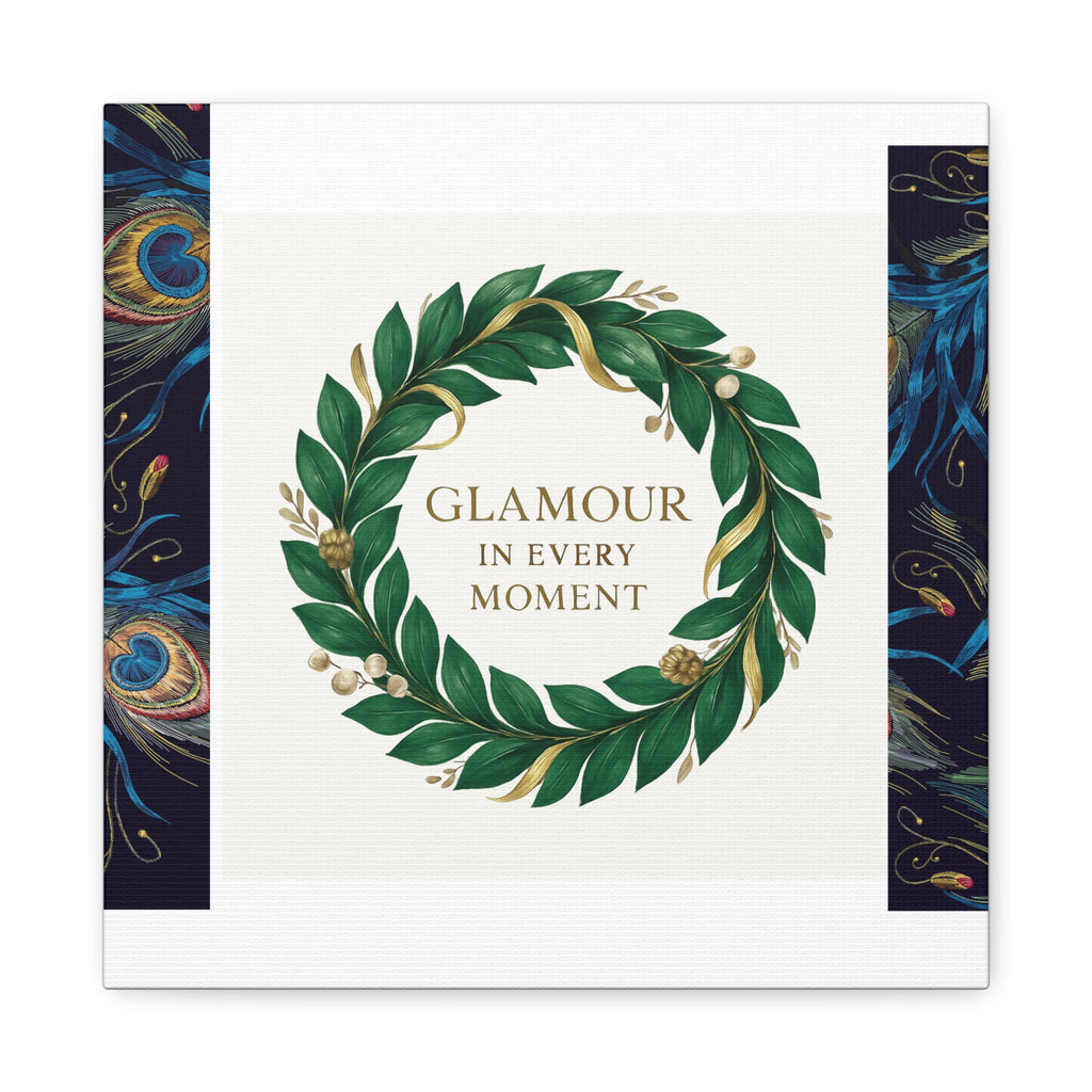Canvas Wall Art - 'Glamour in Every Moment' Green Laurel Wreath