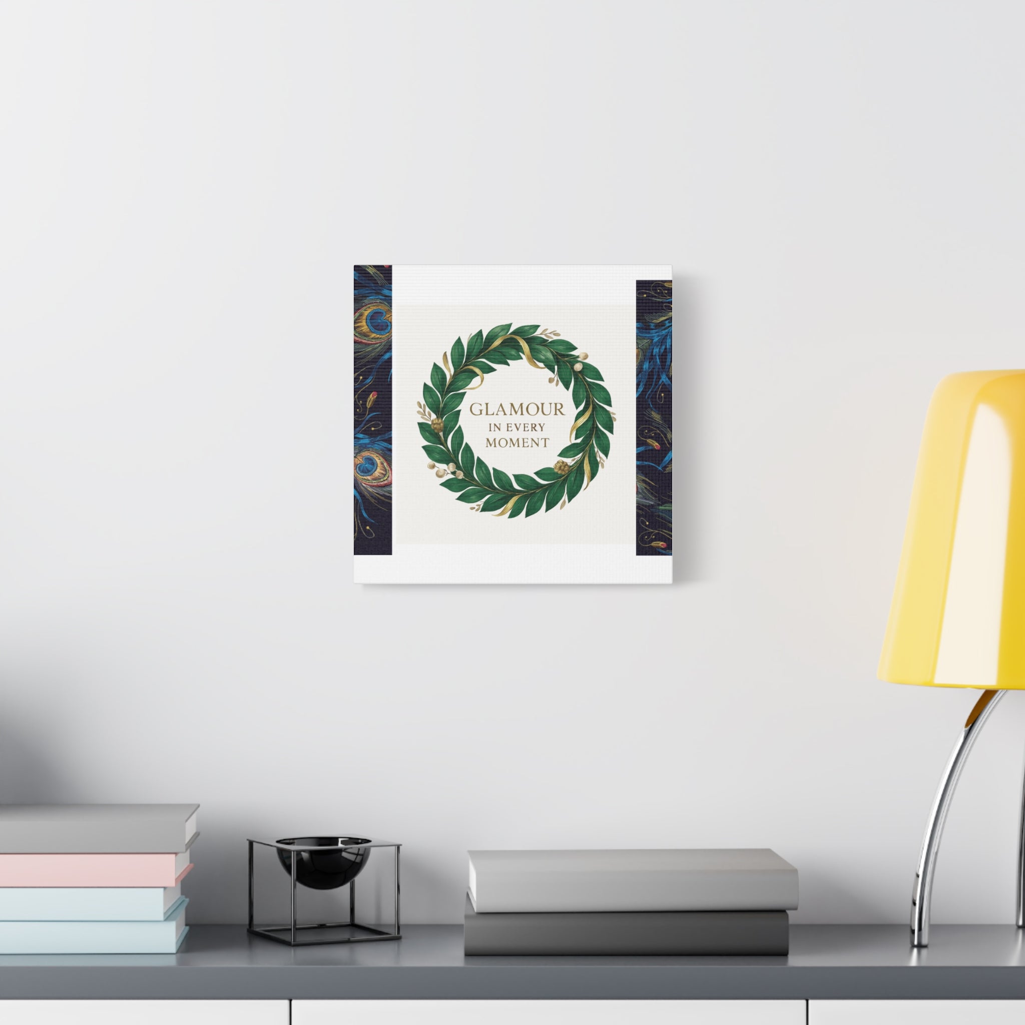 Canvas Wall Art - 'Glamour in Every Moment' Green Laurel Wreath
