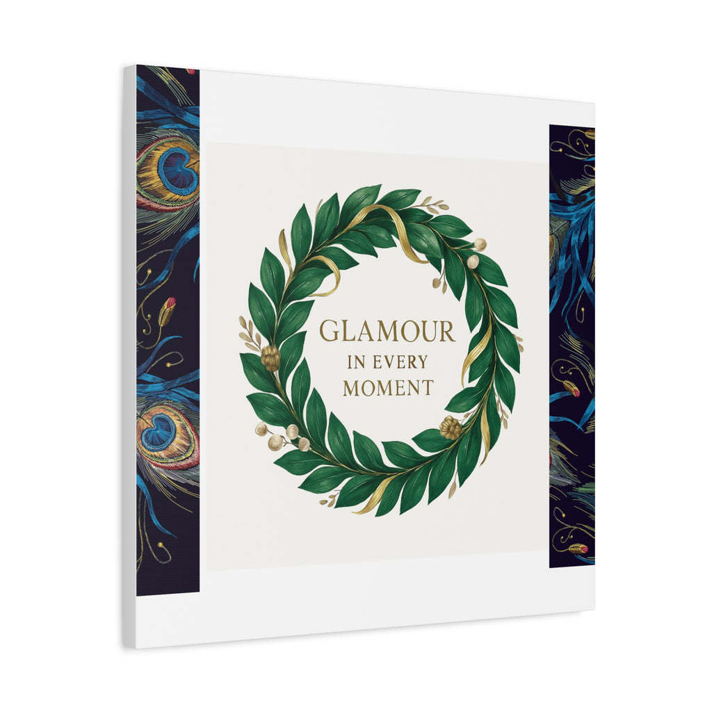 Canvas Wall Art - 'Glamour in Every Moment' Green Laurel Wreath
