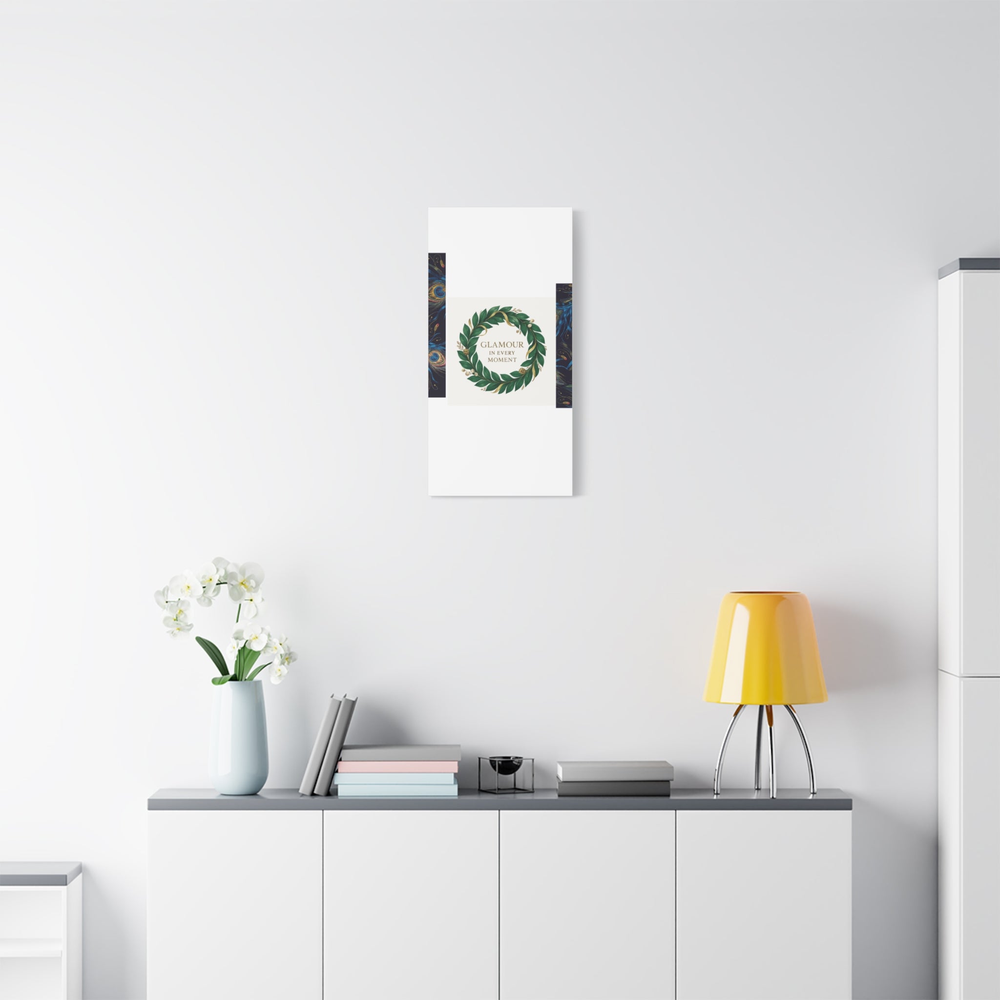 Canvas Wall Art - 'Glamour in Every Moment' Green Laurel Wreath
