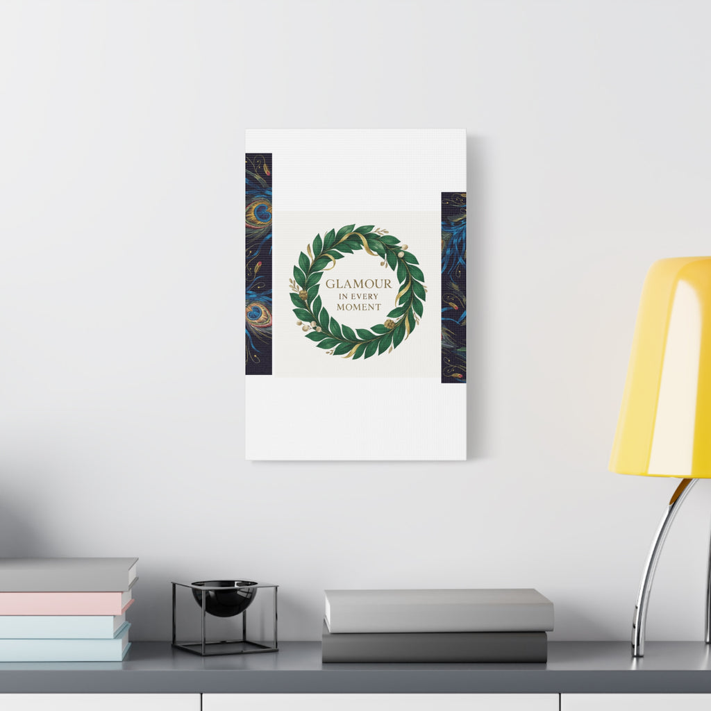 Canvas Wall Art - 'Glamour in Every Moment' Green Laurel Wreath