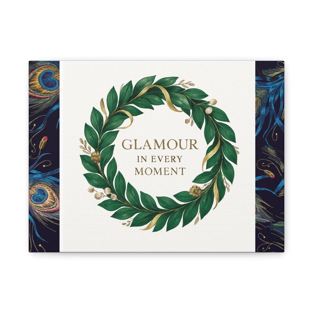 Canvas Wall Art - 'Glamour in Every Moment' Green Laurel Wreath