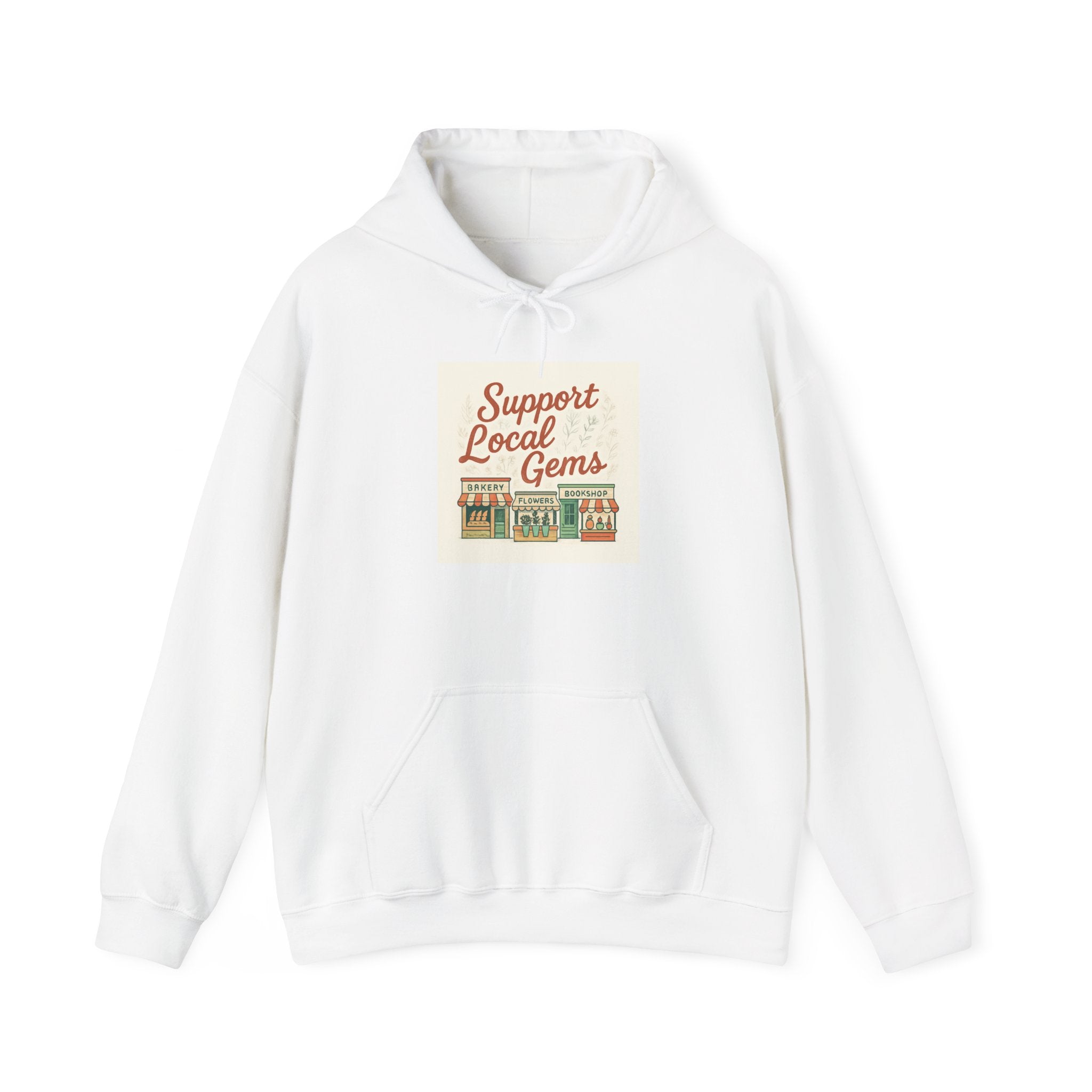 Hoodie — "Support Local Gems" Small Business Vintage Shop Graphic