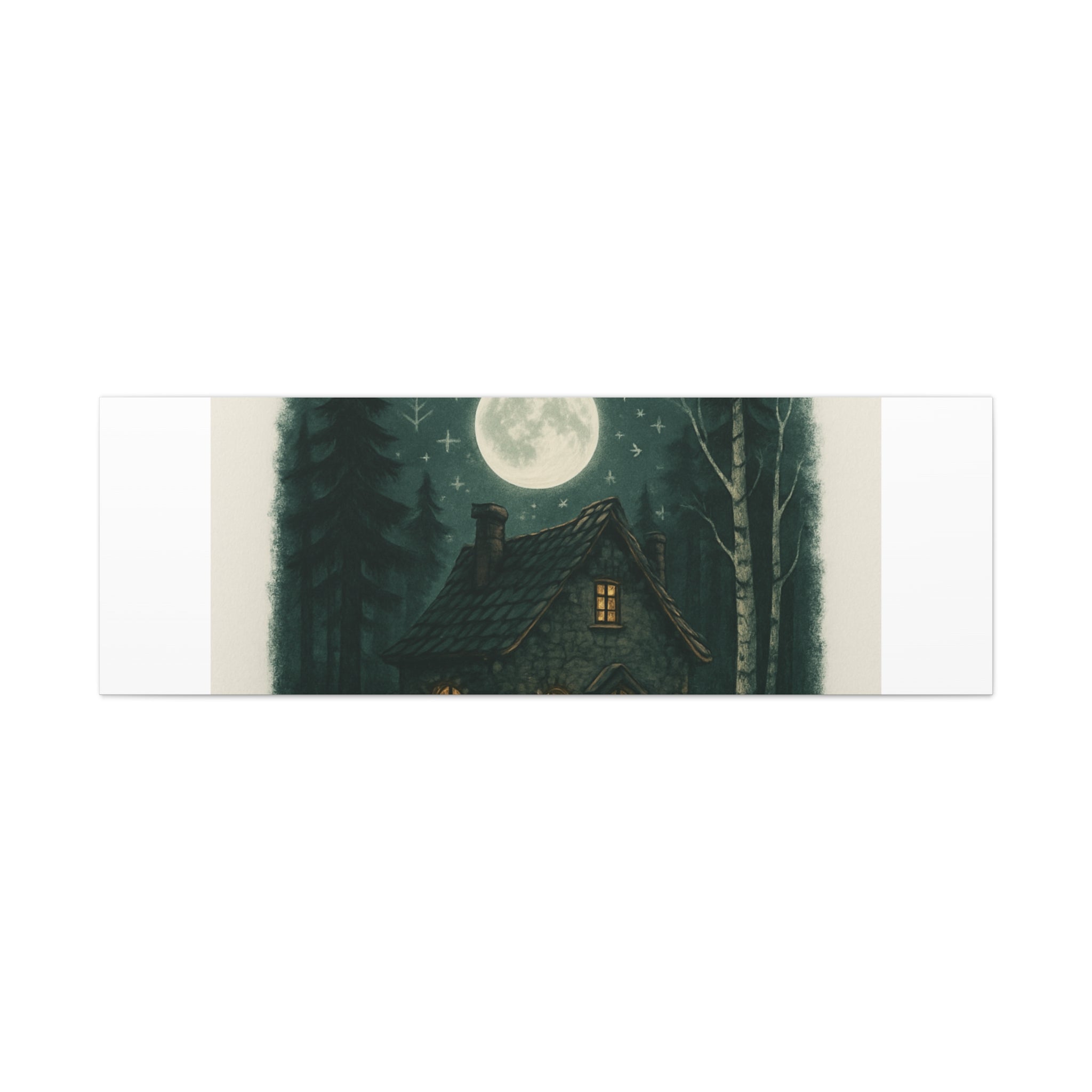 Embrace the Night Cottage Canvas Print — Moonlit Forest Wall Art
