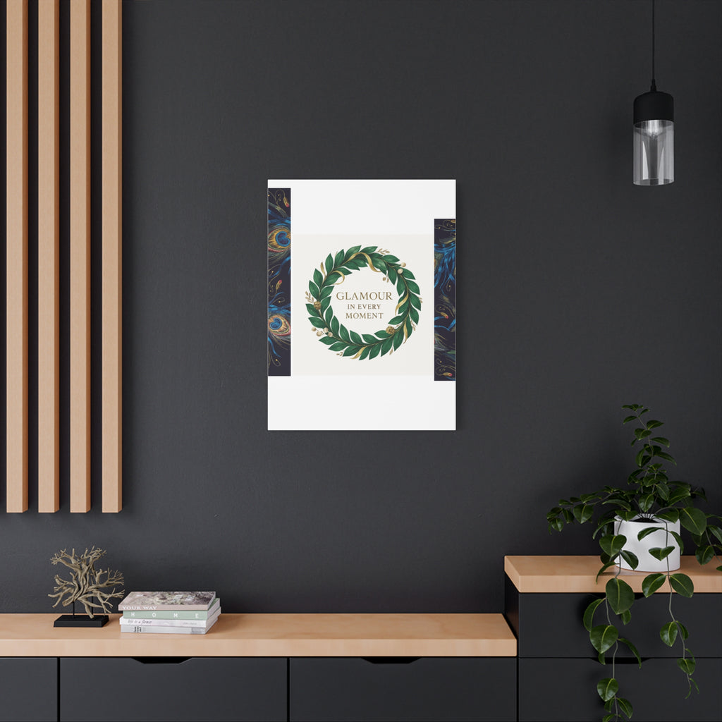 Canvas Wall Art - 'Glamour in Every Moment' Green Laurel Wreath