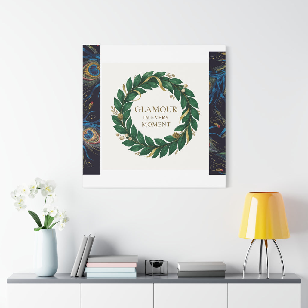 Canvas Wall Art - 'Glamour in Every Moment' Green Laurel Wreath