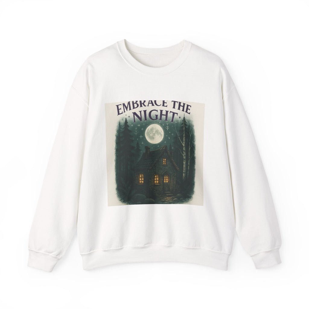 Embrace the Night Sweatshirt - Moonlit Cabin Forest Cozy Crewneck