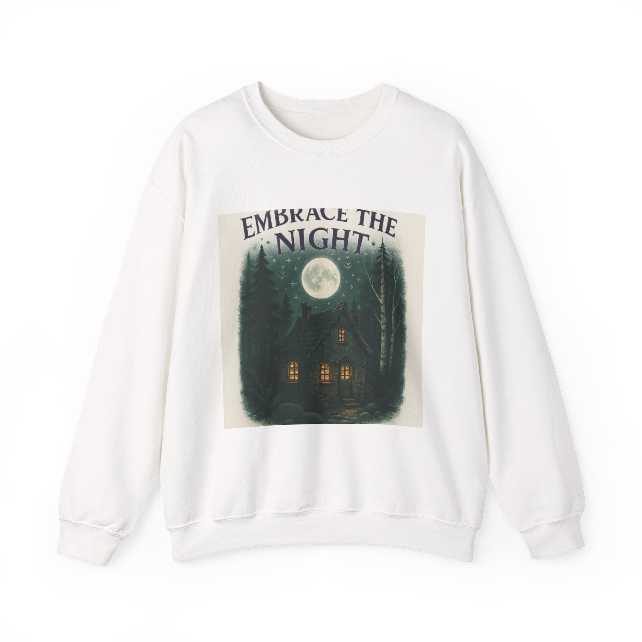 Embrace the Night Sweatshirt - Moonlit Cabin Forest Cozy Crewneck