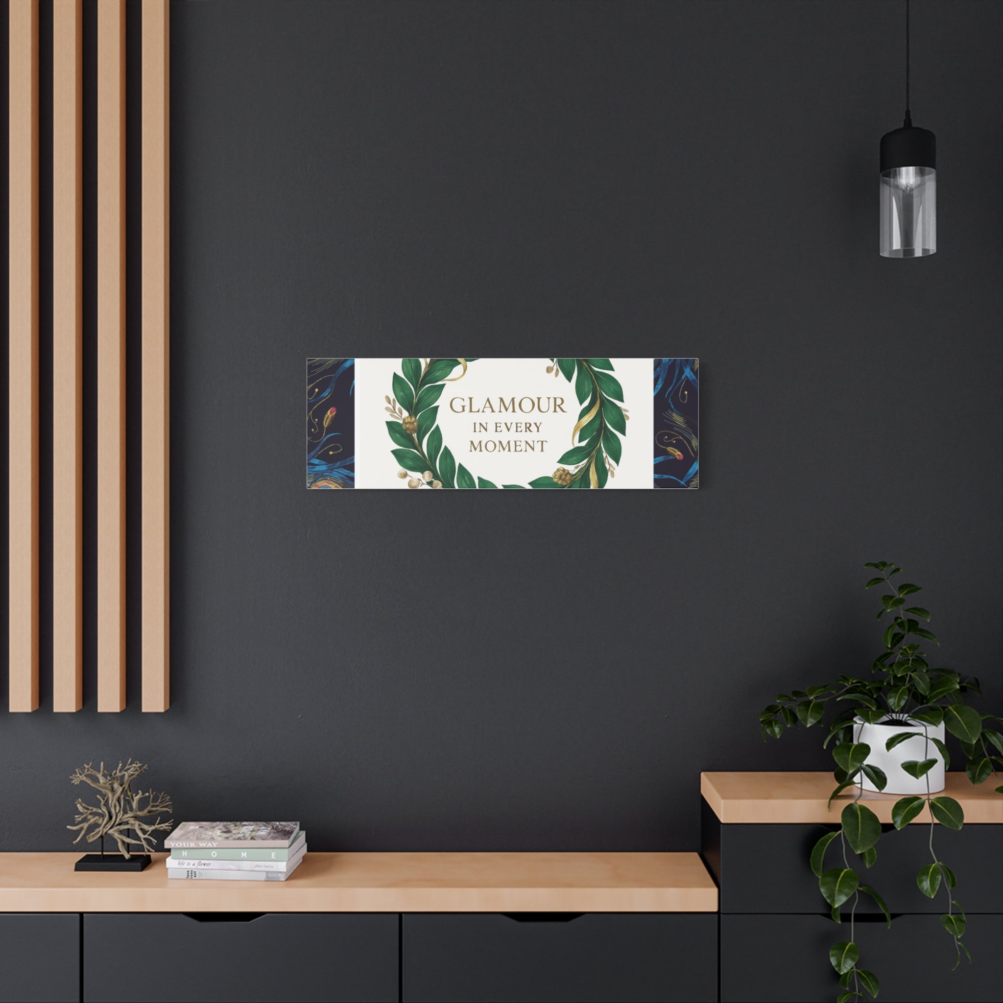 Canvas Wall Art - 'Glamour in Every Moment' Green Laurel Wreath