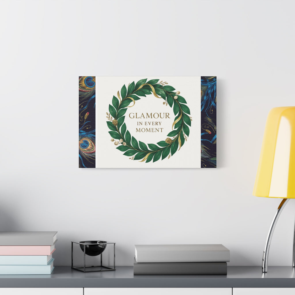 Canvas Wall Art - 'Glamour in Every Moment' Green Laurel Wreath
