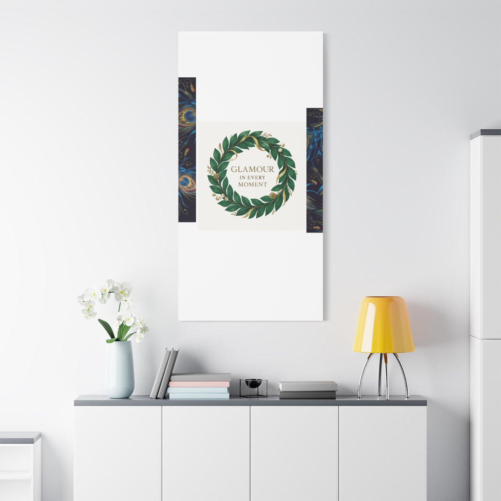 Canvas Wall Art - 'Glamour in Every Moment' Green Laurel Wreath