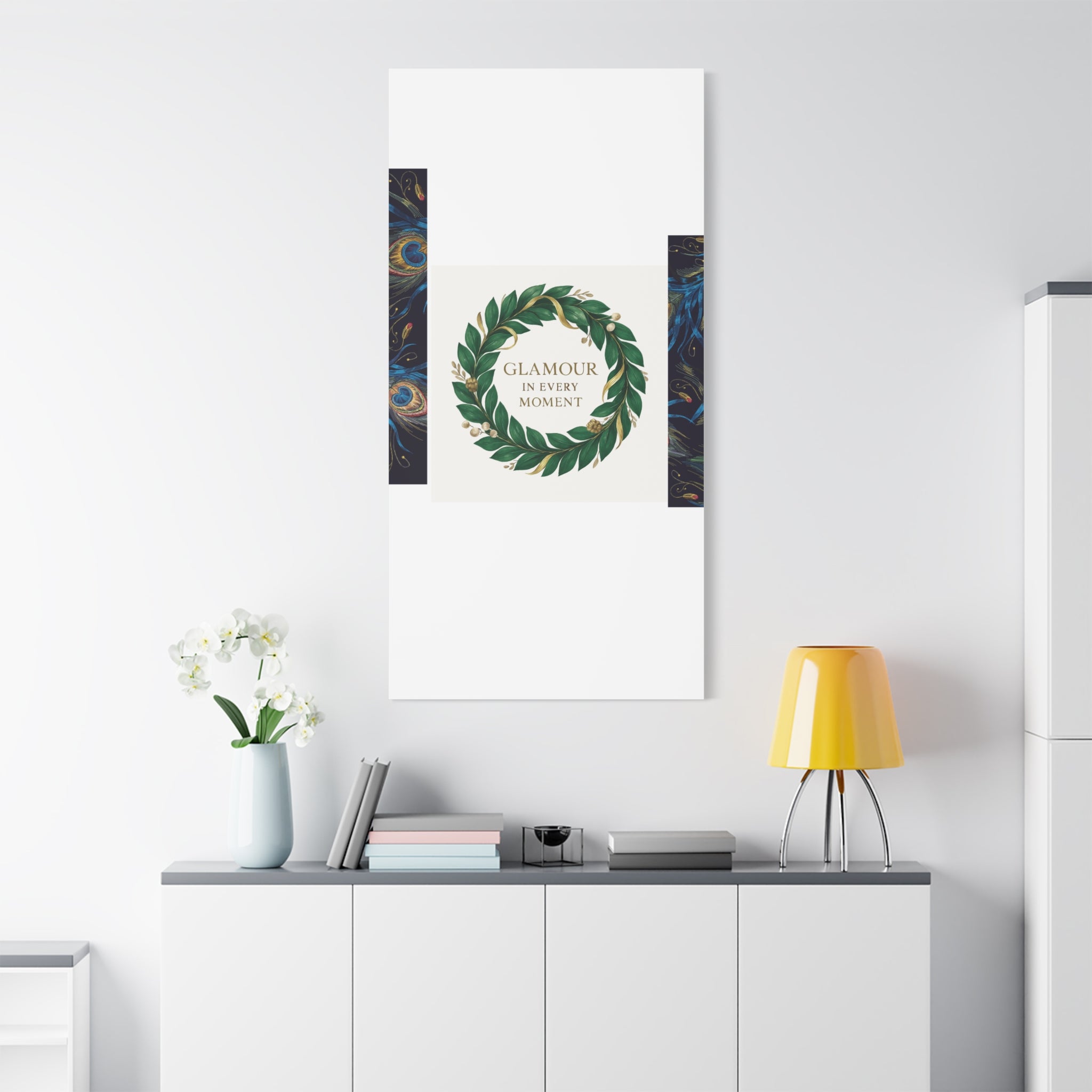 Canvas Wall Art - 'Glamour in Every Moment' Green Laurel Wreath