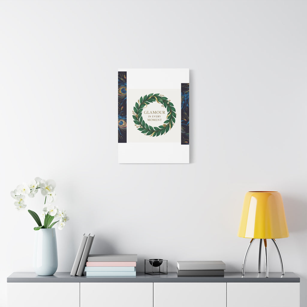 Canvas Wall Art - 'Glamour in Every Moment' Green Laurel Wreath
