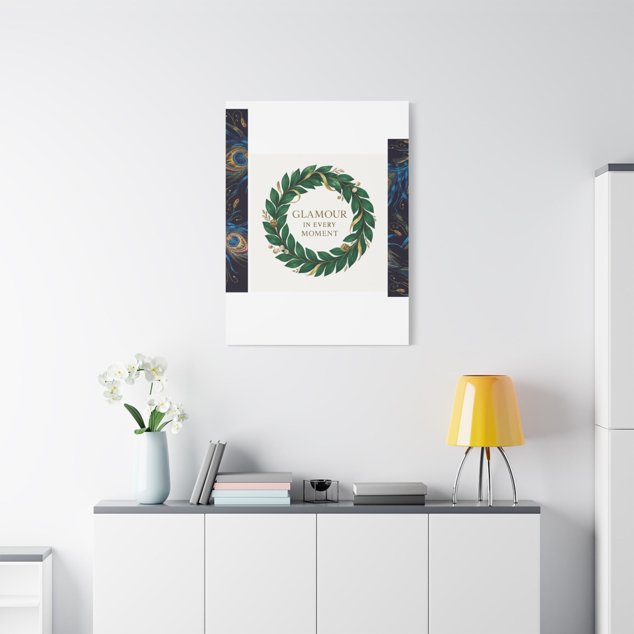Canvas Wall Art - 'Glamour in Every Moment' Green Laurel Wreath