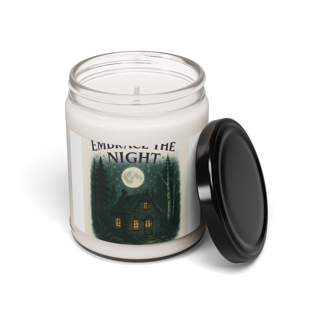 Embrace the Night Soy Candle — 9oz Scented Jar Candle with Moonlit Cabin Label