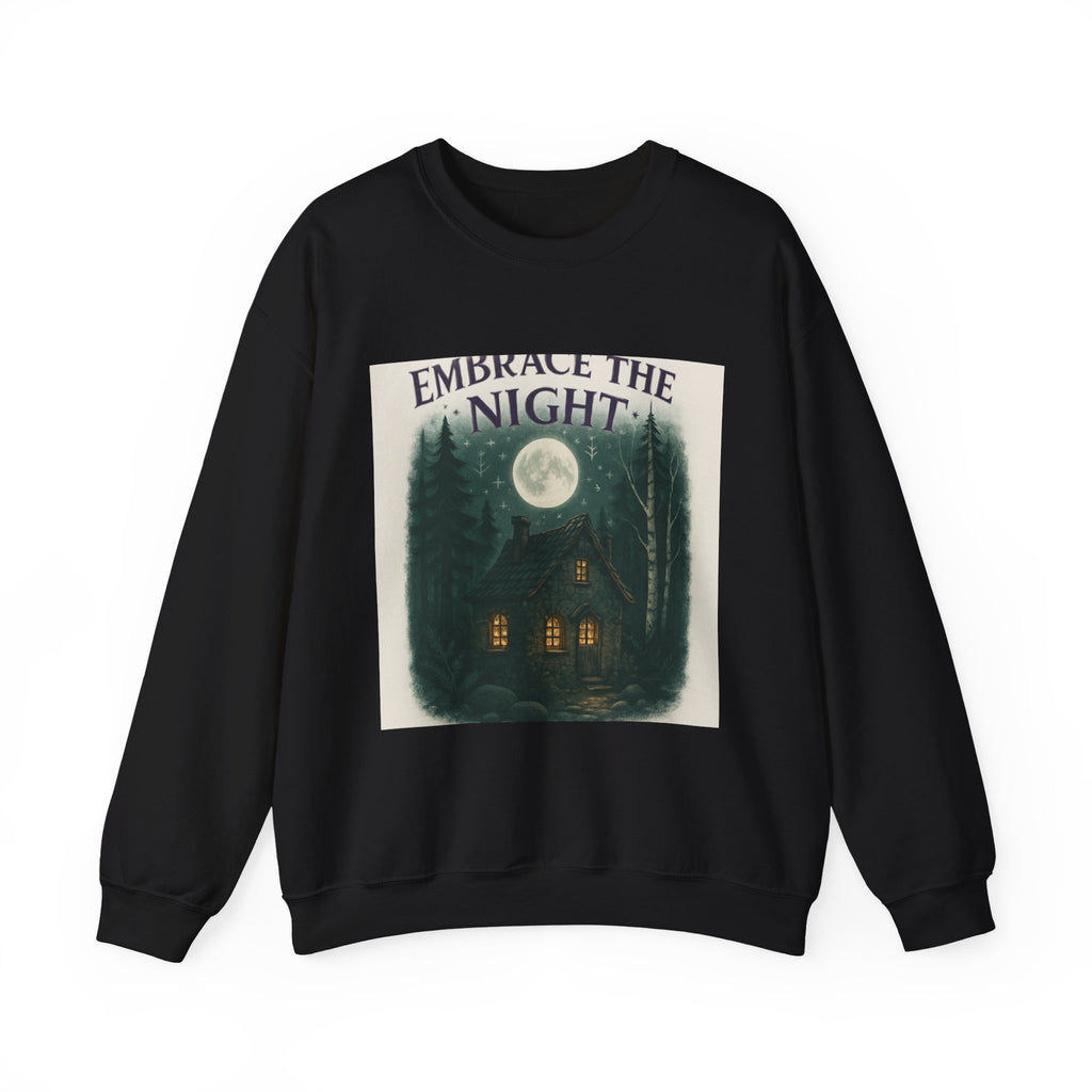 Embrace the Night Sweatshirt - Moonlit Cabin Forest Cozy Crewneck