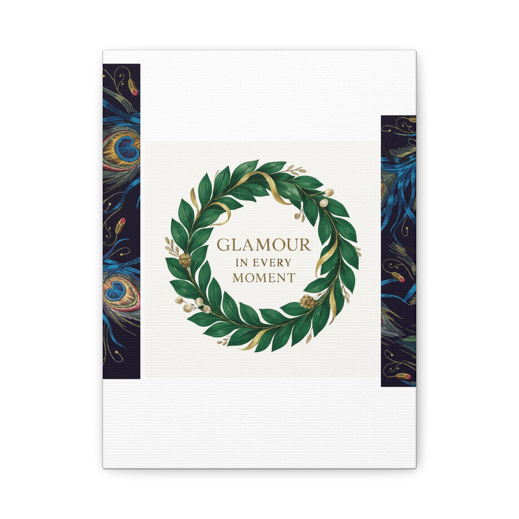 Canvas Wall Art - 'Glamour in Every Moment' Green Laurel Wreath