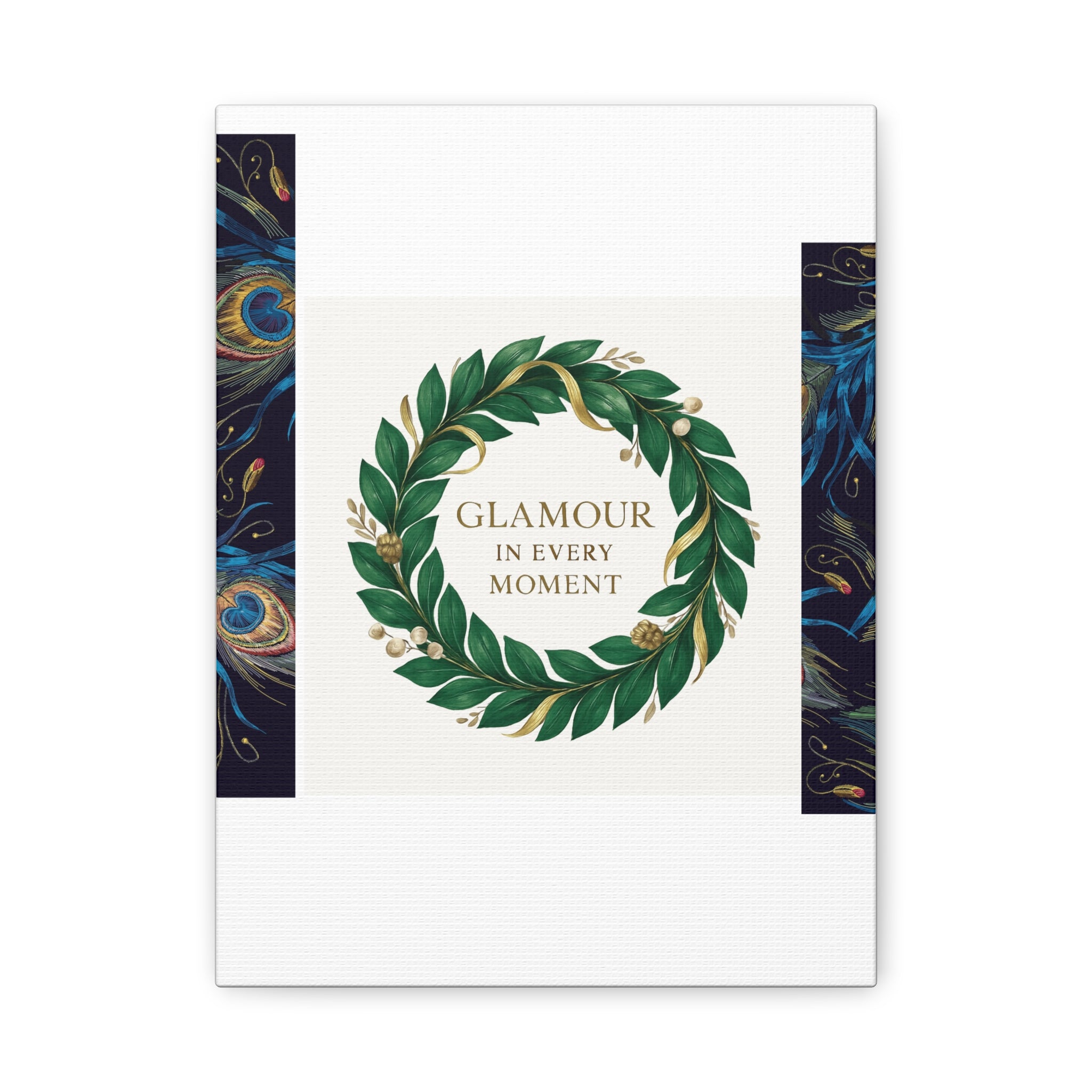 Canvas Wall Art - 'Glamour in Every Moment' Green Laurel Wreath