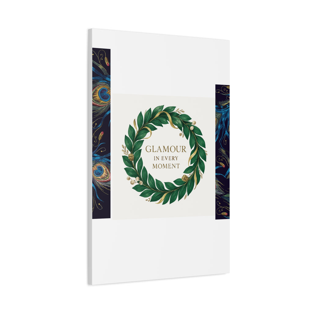 Canvas Wall Art - 'Glamour in Every Moment' Green Laurel Wreath