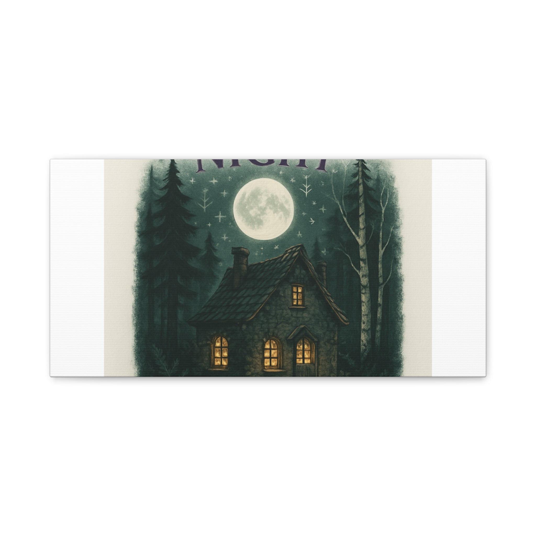 Embrace the Night Cottage Canvas Print — Moonlit Forest Wall Art