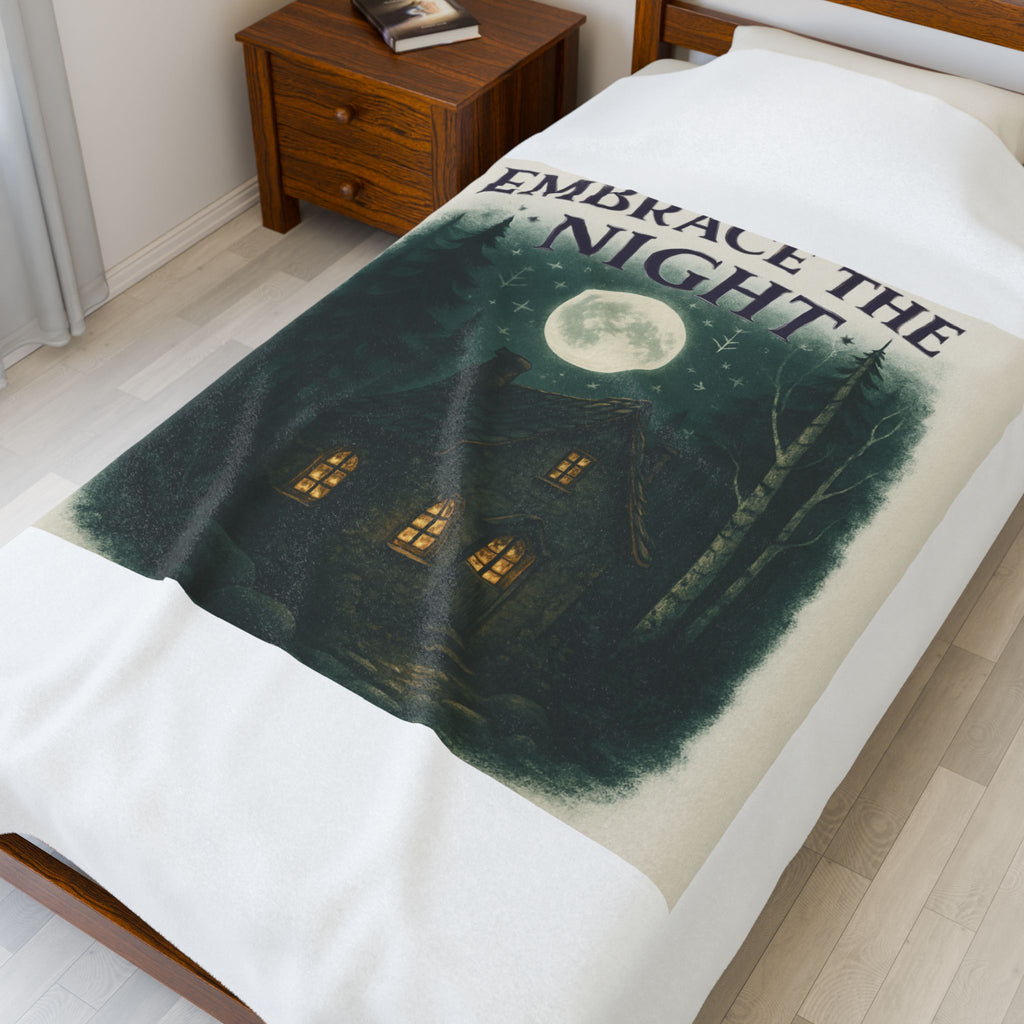 Embrace the Night Velveteen Plush Blanket — Cozy Moonlit Cabin Throw