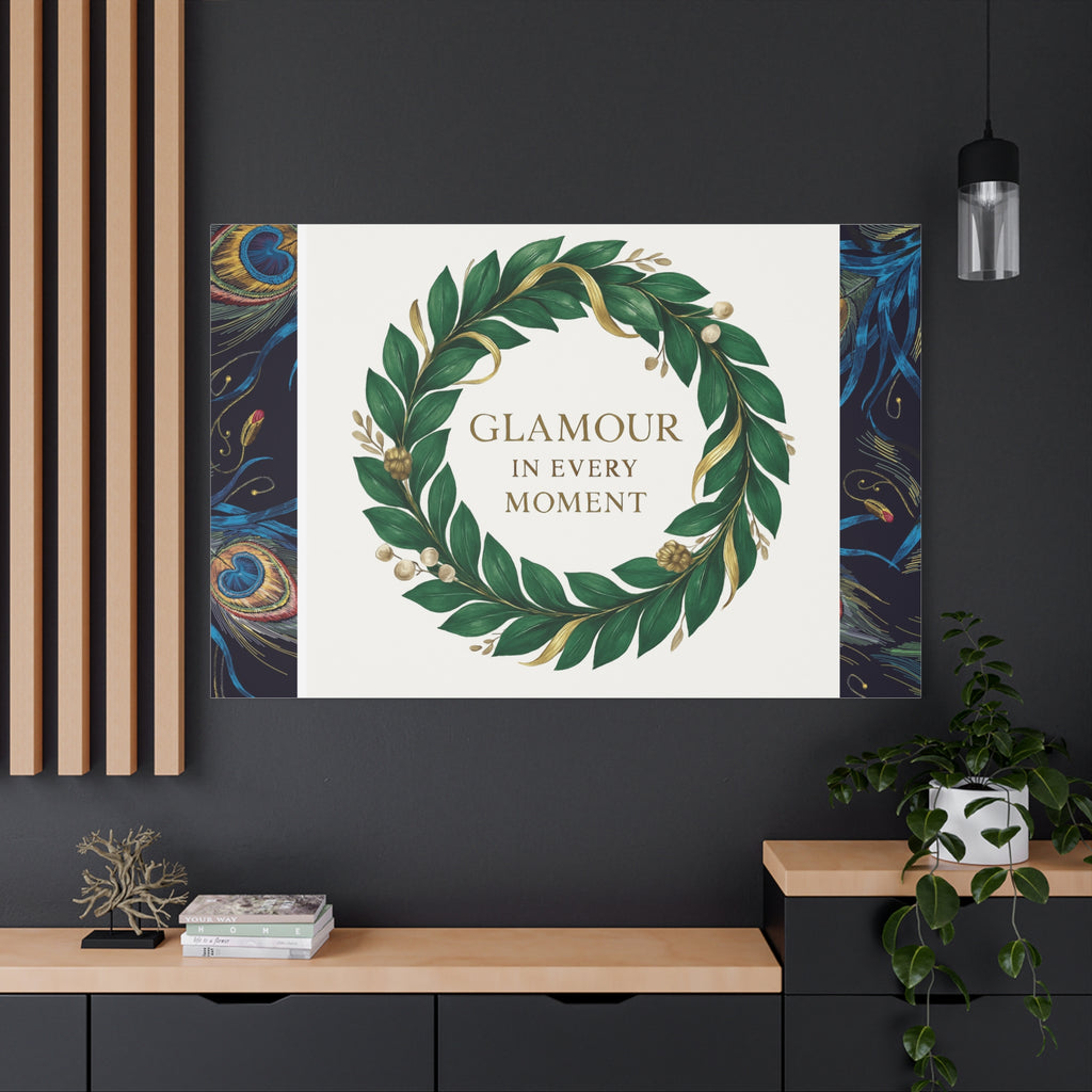 Canvas Wall Art - 'Glamour in Every Moment' Green Laurel Wreath