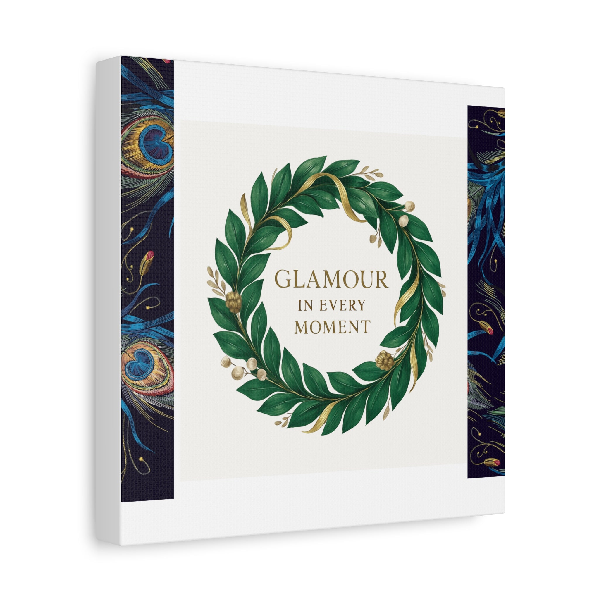 Canvas Wall Art - 'Glamour in Every Moment' Green Laurel Wreath