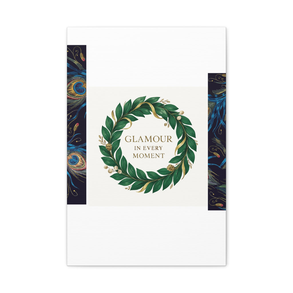 Canvas Wall Art - 'Glamour in Every Moment' Green Laurel Wreath
