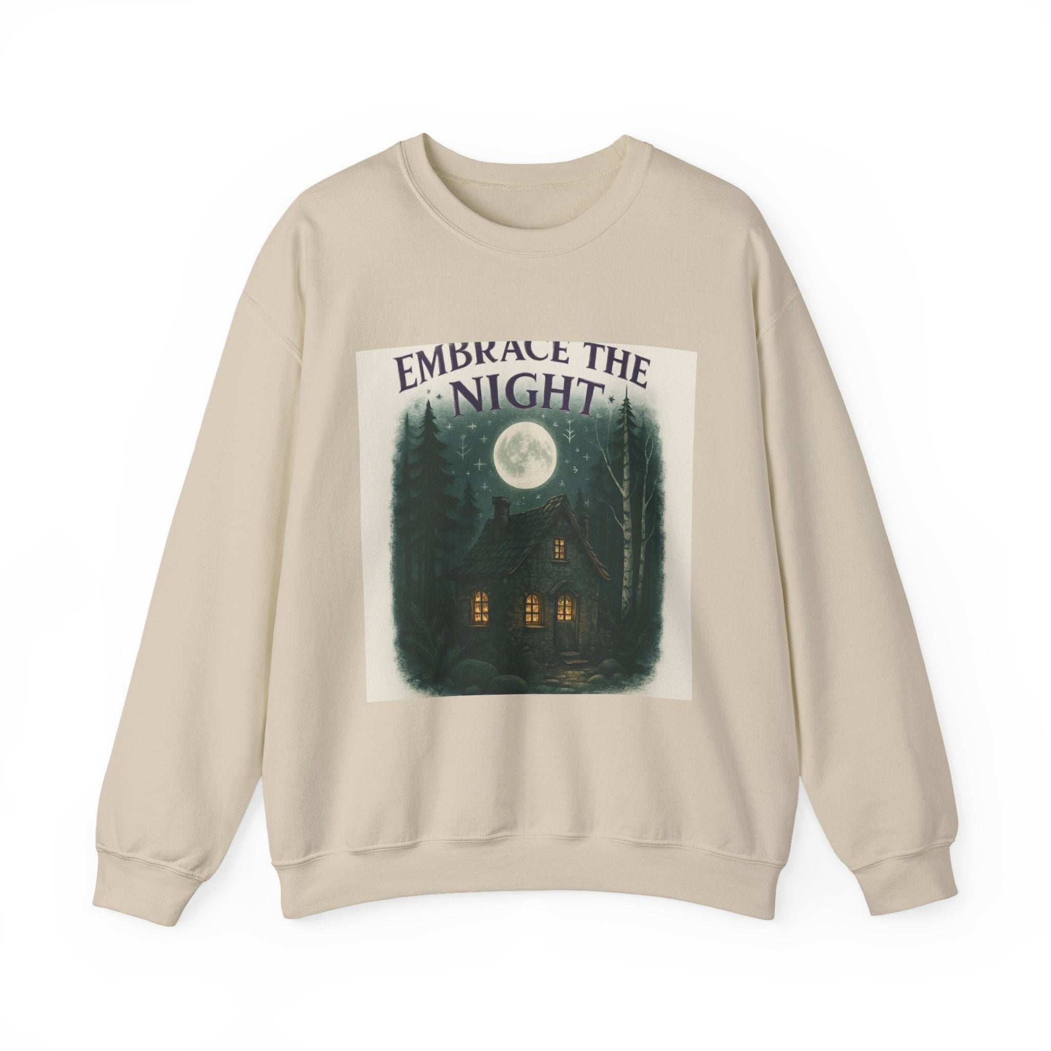 Embrace the Night Sweatshirt - Moonlit Cabin Forest Cozy Crewneck