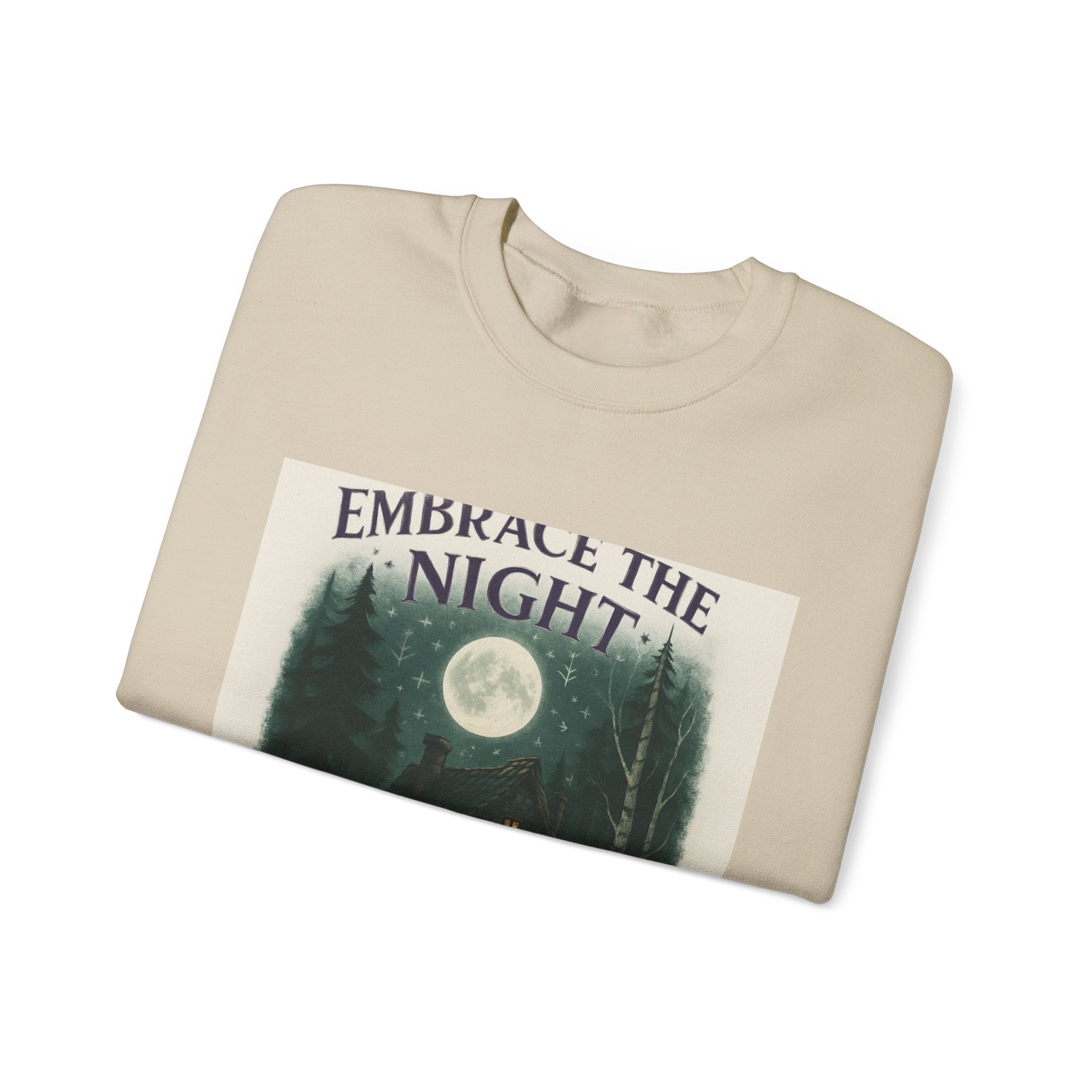 Embrace the Night Sweatshirt - Moonlit Cabin Forest Cozy Crewneck