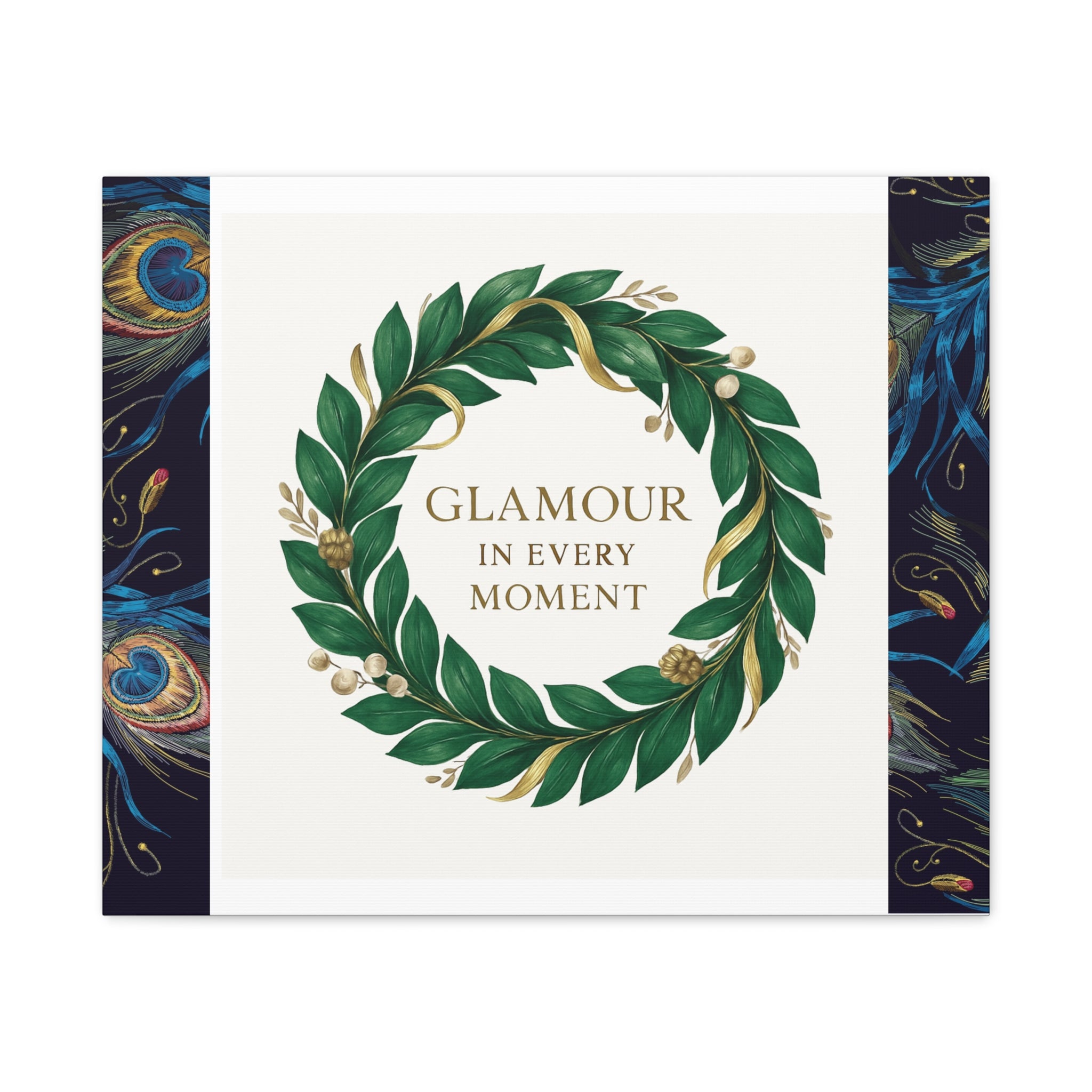 Canvas Wall Art - 'Glamour in Every Moment' Green Laurel Wreath