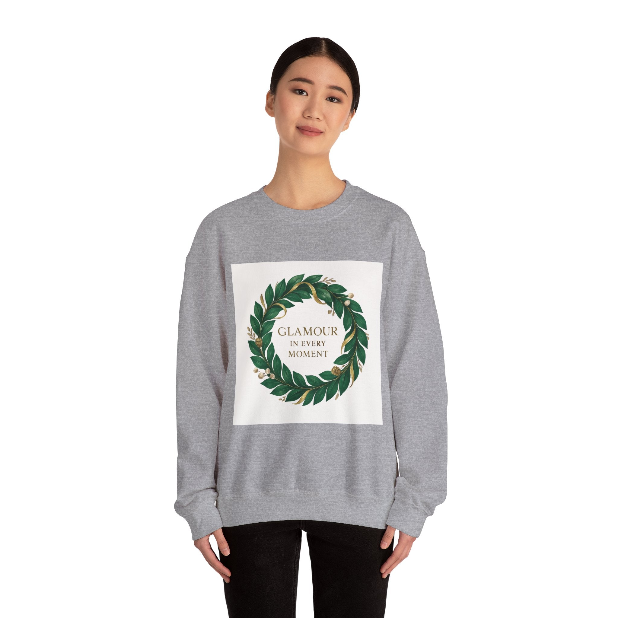 Crewneck Sweatshirt — "Glamour In Every Moment" Wreath Graphic
