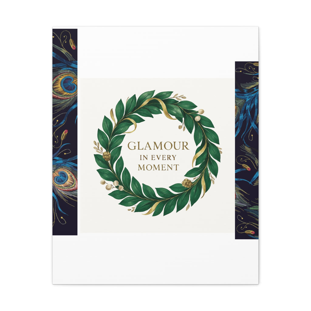 Canvas Wall Art - 'Glamour in Every Moment' Green Laurel Wreath