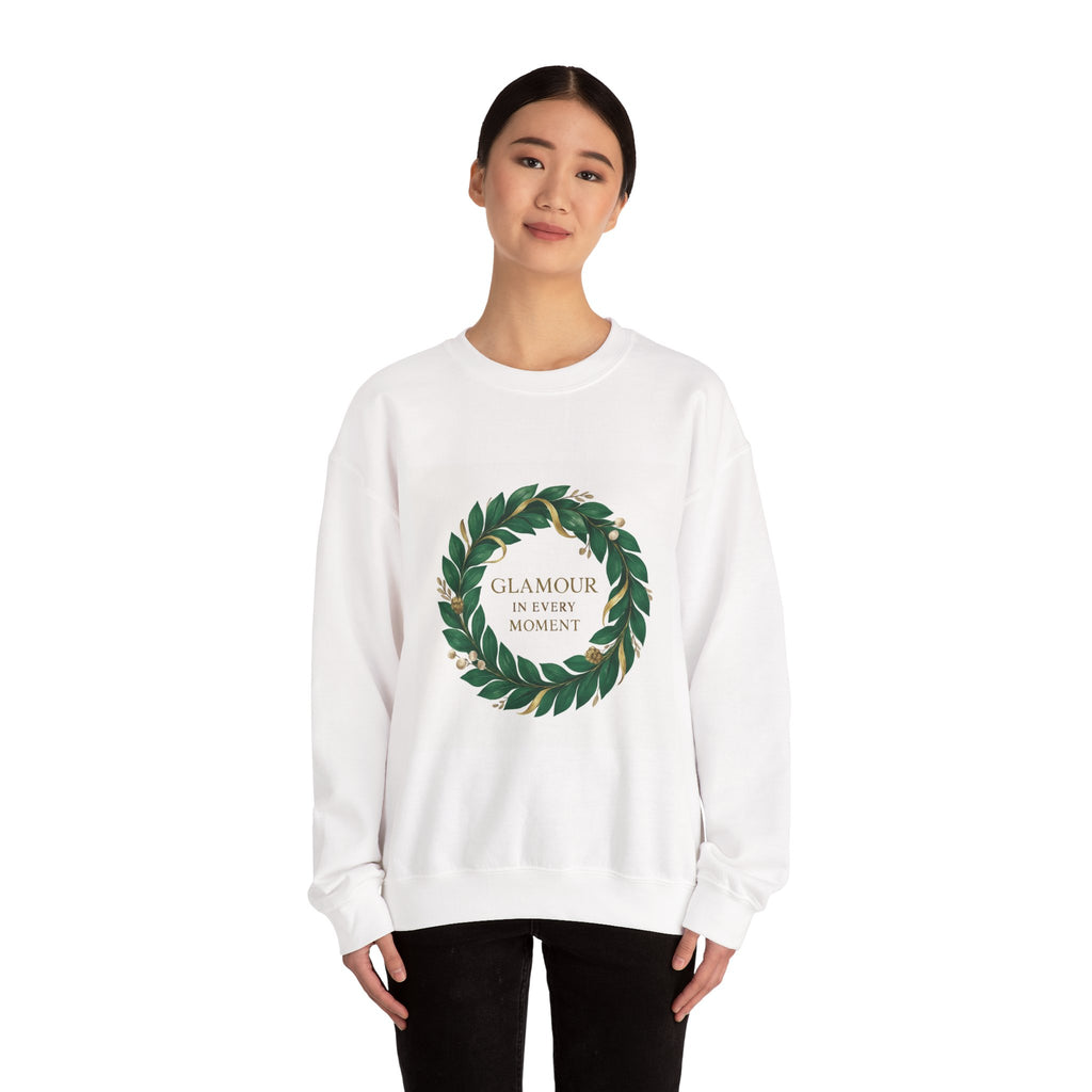 Crewneck Sweatshirt — "Glamour In Every Moment" Wreath Graphic