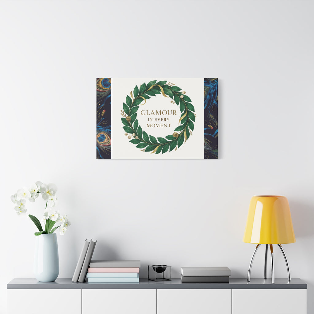Canvas Wall Art - 'Glamour in Every Moment' Green Laurel Wreath